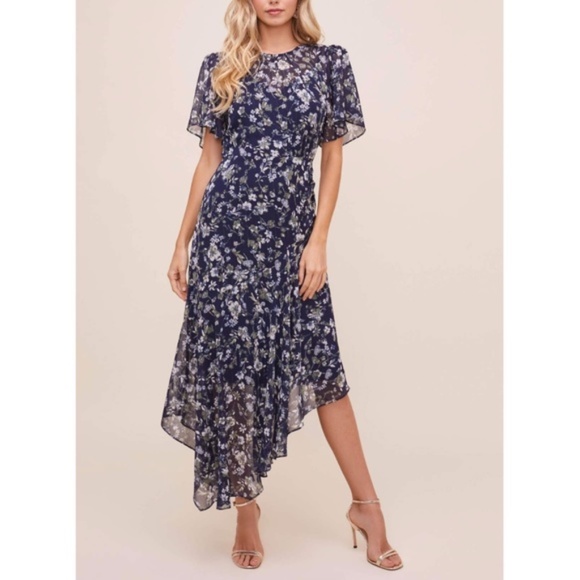 Label Flutter Sleeve Floral Print 